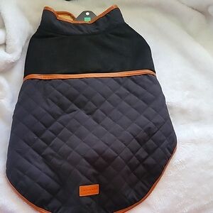 FuzzYard Quilted Dog Jacket - Black and brown faux leather size 5